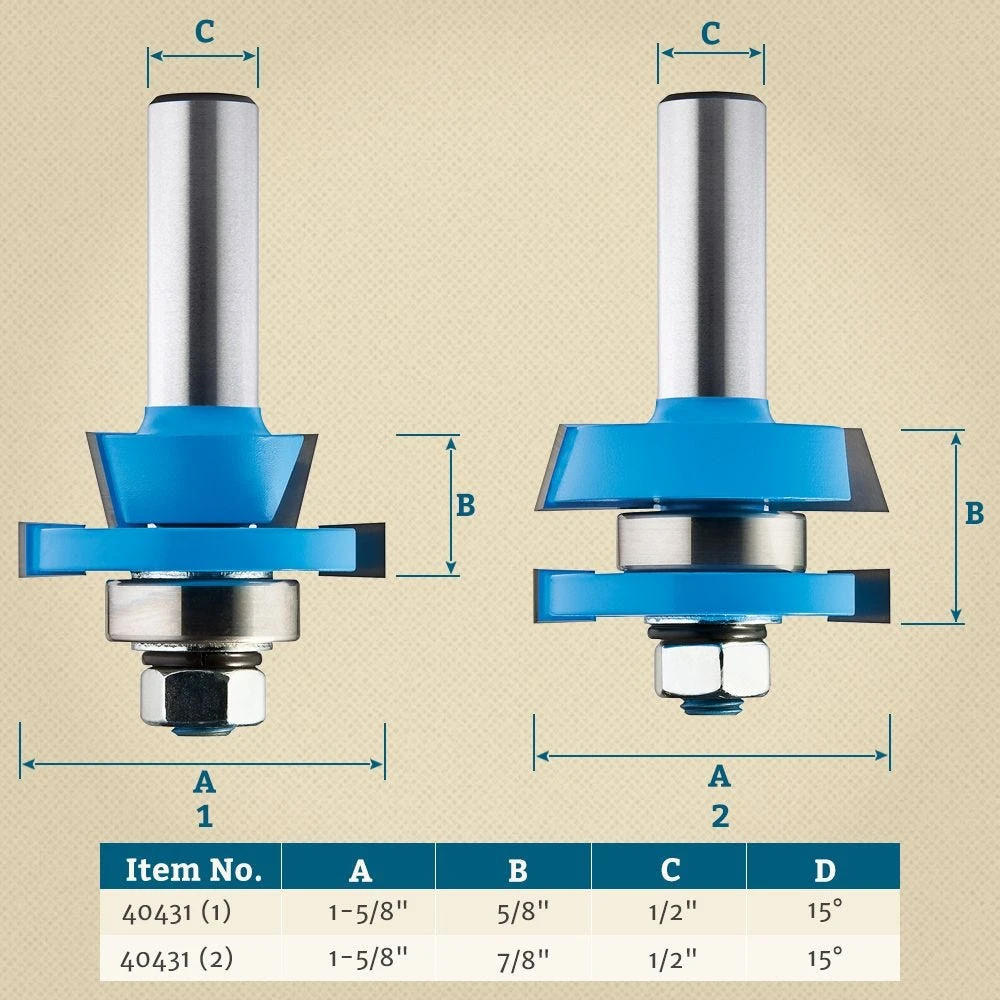 Rockler 2-Pc. Rail/Stile Shaker Cutter Router Bit Set - 1/2" Shank 4 Rockler 2-Pc. Rail/Stile Shaker Cutter Router Bit Set - 1/2" Shank - Image 2