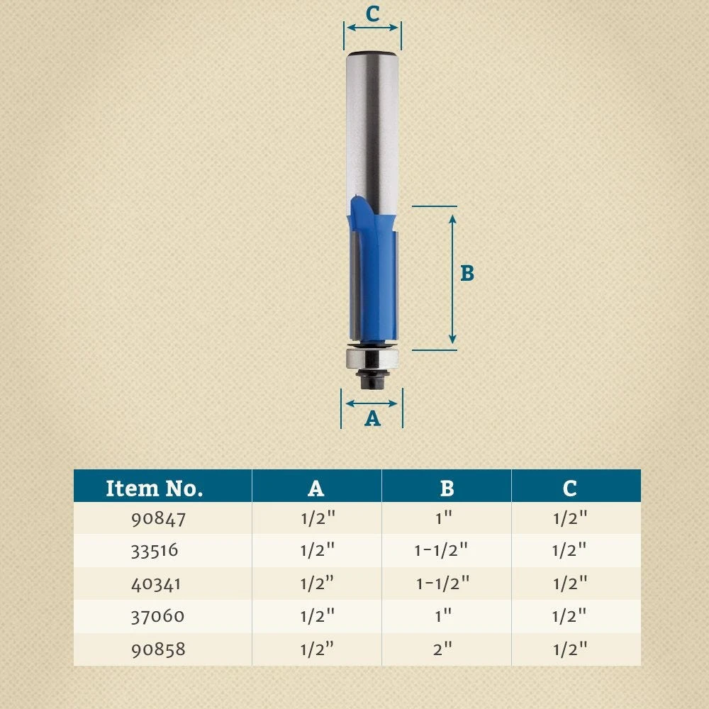 Rockler Piloted Flush Trim Router Bits - 1/2" Shank 4 Rockler Piloted Flush Trim Router Bits - 1/2" Shank - Image 2