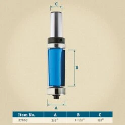 Rockler Double Bearing Shear Flush Trim Router Bit - 3/4" Dia X 1-1/2" H X 1/2" Shank -Carpentry Shop 4651